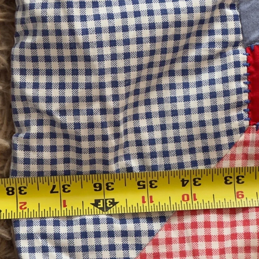 Marks & Spencer Baby Quilt Gingham Patchwork Embroidered Numbers Blue Red 46x38